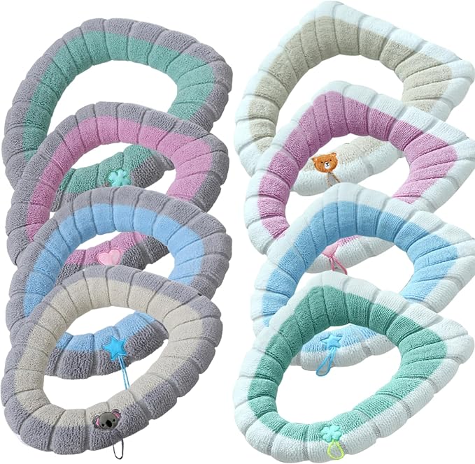 Toilet Seat Covers 4Pcs Soft Toilet Seat Warmer Cushion with Handle Winter Thick Stretchable Washable Bathroom Cushion Fits All Oval Seats Style 2, Xmas Decor