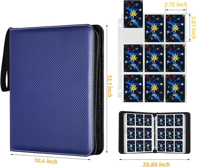 Trading Card Binder, 900 Pockets Card Binder, 9-Poccket Sided Pocket Sports Card Binder, Premium Card Binders Compatible with MTG, TCG, Baseball Cards(Carbon Dark blue)