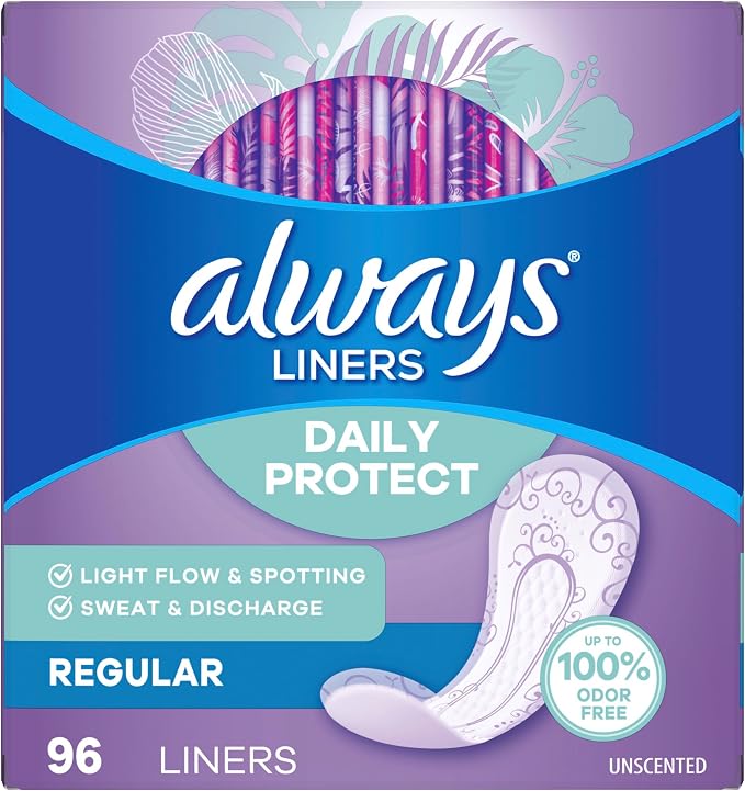 Always Daily Protect Liners, Regular Length, Unscented, 382 Count Total (96 Count x 4 Packs)