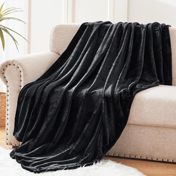 Exclusivo Mezcla Soft Fleece Throw Blanket for Couch, Black | 50x60 Inches, Double-Sided Brushed Flannel, Lightweight Plush Cozy Blanket for Home Decor, All Season, Machine Washable
