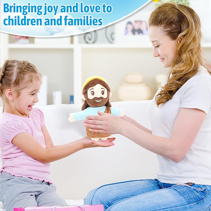 Jesus Plush 10", Jesus Plush Stuffed Doll with Halo, White-Skinned Big-Eyed Cute Plushie Gifts for Kids, Christian Stuff Religious Party Toys for Church Easter Christmas Baptisms Favors
