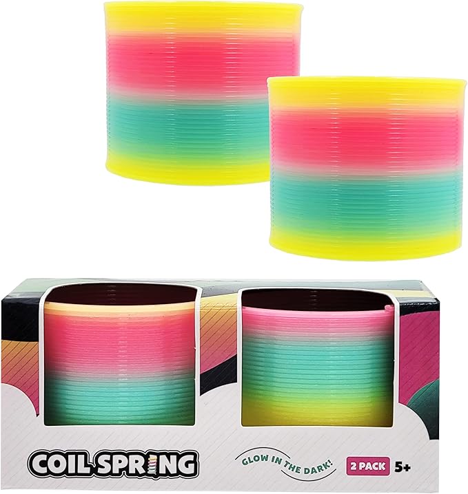 The Dreidel Company Plastic Coil Spring, Glow-In-The-Dark Magic Rainbow Slingy, Party Favor, Birthday Bag Filler, Stocking Stuffers, 3" (80MM) (2-Pack)