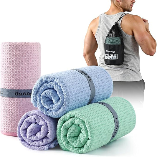 REDKISS 4 Pack Microfiber Gym Towels, Quick-Dry Sweat Towels for Workout, Yoga & Running, Soft Breathable, 39" x 16"