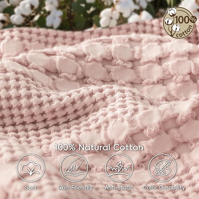 PHF 100% Cotton Waffle Weave Blanket Queen Size, Lightweight Breathable Summer Blanket for Hot Sleepers, Pre-Washed Soft Layer for Bed, Couch, Aesthetic Home Decor & Gift, 90"x90", Pumpkin Orange