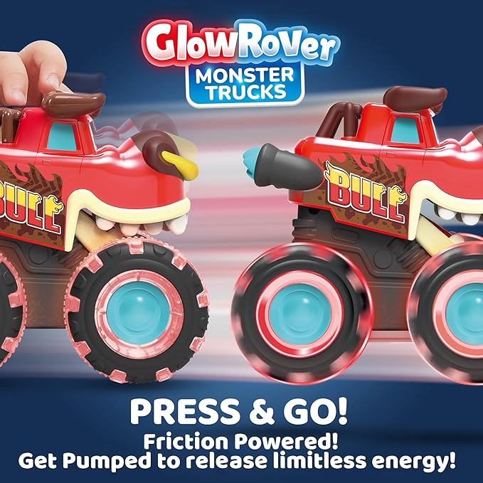 JOYIN 3 Pack Monster Truck Toy - Motion Activated Light Up Cars for Toddlers - Monster Glow Rover LED Wheels - Baby Boy Toys - Press and Go Dinosaur Trucks for Kids Valentines Day Boy Birthday Gifts