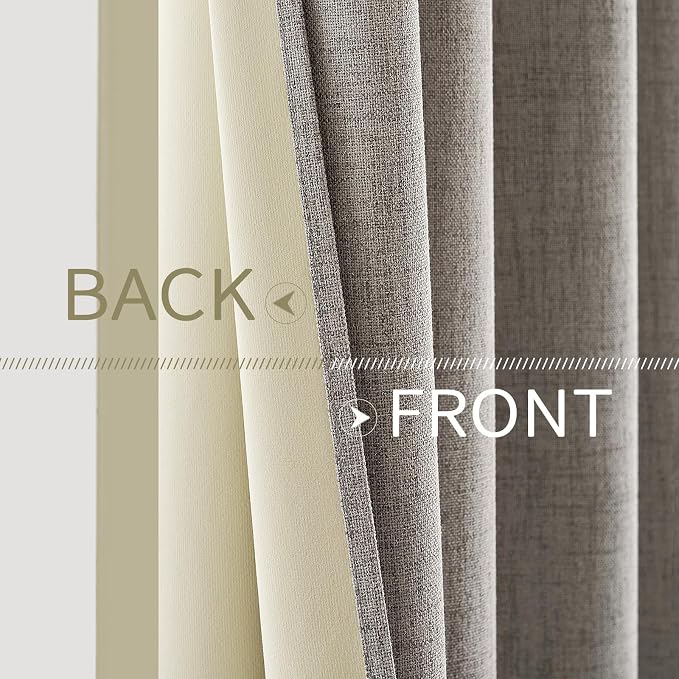MIULEE 100% Blackout Linen Textured Curtains for Bedroom Solid Thermal Insulated Warm Taupe Grommet Room Darkening Curtains & Drapes Luxury Decor for Living Room 52 x 84 Inch (2 Panels)