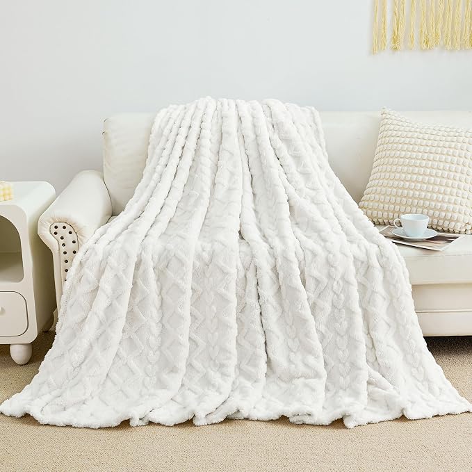 Aganear Fleece Throw Blanket for Couch Sofar 50"x60" White | Lightweight Fuzzy Throw,Warm Gift for Women,Christmas,Housewarming,Soft,Boho Design for Room Home Decor,All-Season Use