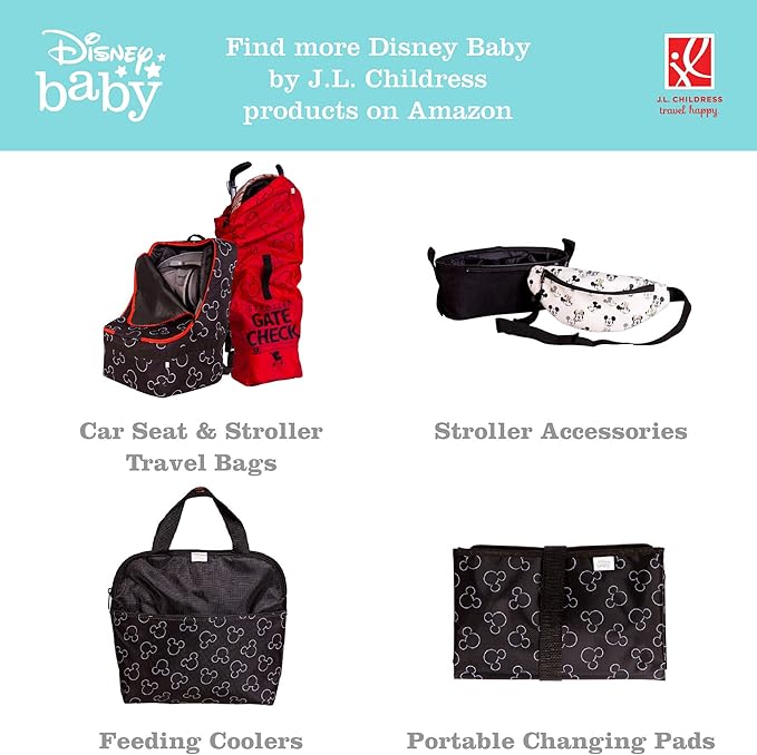J.L. Childress Disney Baby Side Sling Stroller Cargo Net - Stroller Organizer Attachment for Storage, Mesh Bag for Baby Accessories, Universal Fit - Mickey, Black