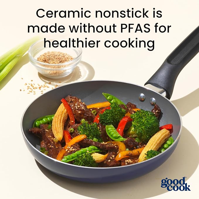 GoodCook Basics Fry Pan Ceramic Nonstick Aluminum Construction for Even Heating Non-Toxic PTFE & PFOA Free, 8-Inch, Blue