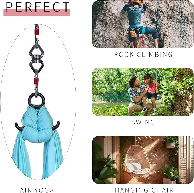30kN Swing Swivel, CE Certified 360°Rotational Device, Silent Hanging Accessory for Tree Swing, Aerial Dance