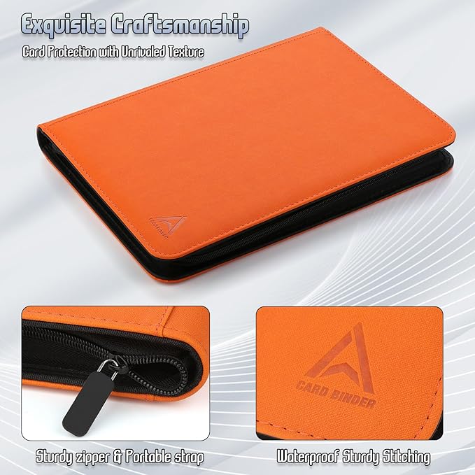 Arkeiliy Card Binder 9 Pocket, Double Sided Pockets Trading Card Binder with 30 Sleeves, Premium Zip Trading Card Holder Collector Album Holds 540 MTG (orange)