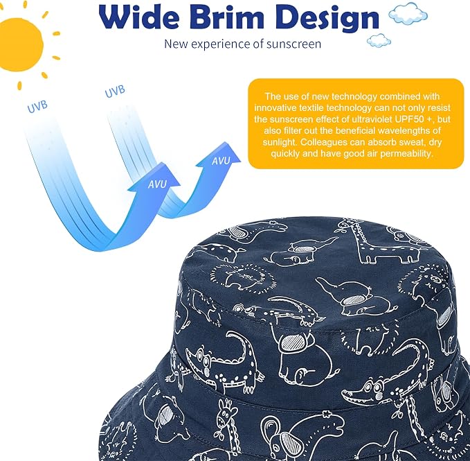 Baby Sun Hat UPF 50+ Sun Protective Toddler Bucket Hat Summer Kids Beach Hats Wide Brim Outdoor Play Hat for Boys Girls