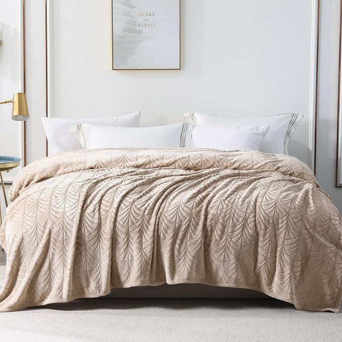 Whale Flotilla Soft Flannel Fleece Twin Size Blanket for Bed, Champagne | Cozy Lightweight Breathable Coverlet, Plush Fluffy Bedspread, Vintage Pattern Decorative Blanket for Dorm, All Season 60"x80"