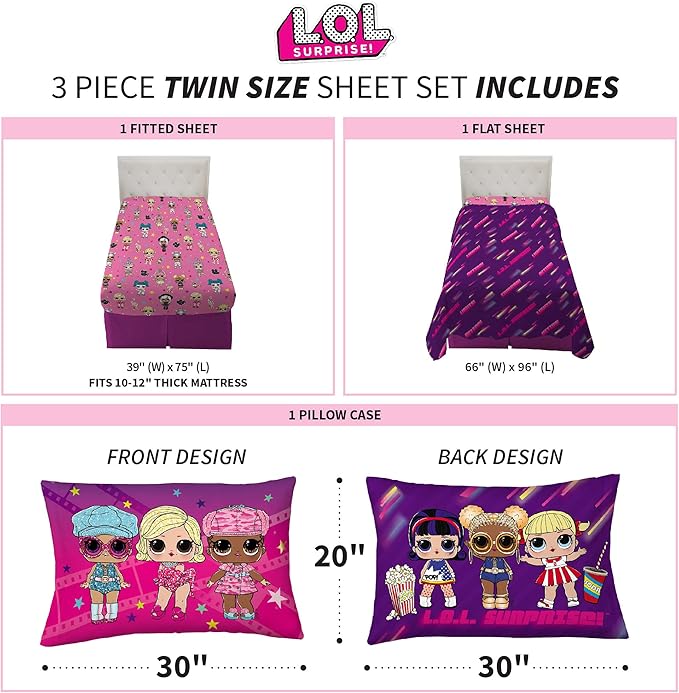 Franco Kids Bedding Super Soft Microfiber Sheet Set, Twin, LOL Surprise