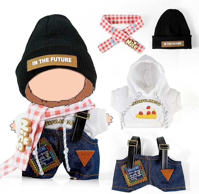 4 Piece 17cm Cool Doll Clothes and Accessories Set Stylish Hat Top Pants Outfit Edgy Doll Fashion Sets