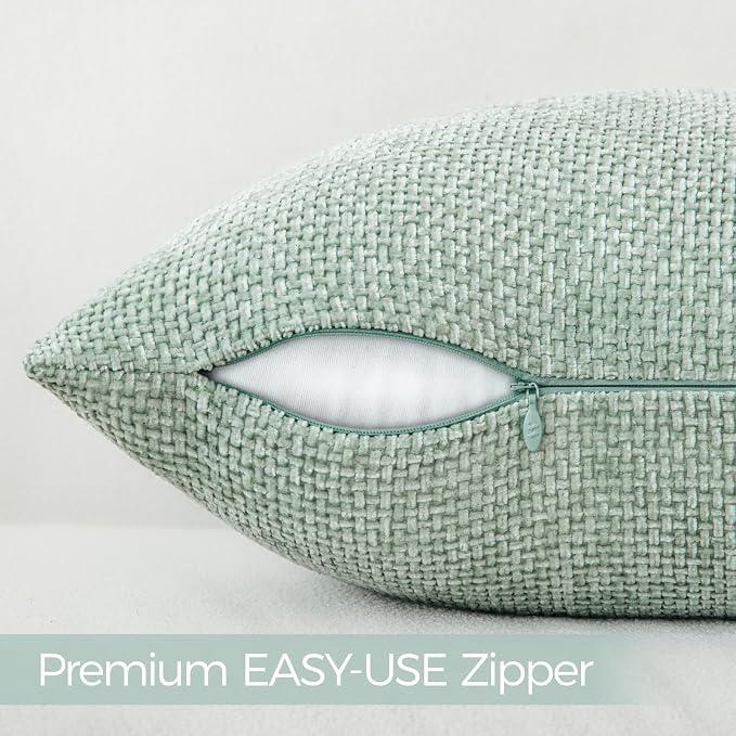 a moment Light Green Chenille Throw Pillow Covers 24x24 Inch Pack of 2 Modern Decorative Throw Pillow Cases Farmhouse Cross Covers Home Decor for Sofa Living Room Spring