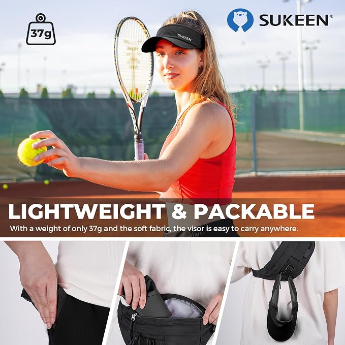 Sukeen Lightweight Sports Sun Visor Hat for Men Women | Packable, breathable, quick-dry, UPF50+ cooling visor hat, stretch fit, for running, tennis, golf, pickleball, softball
