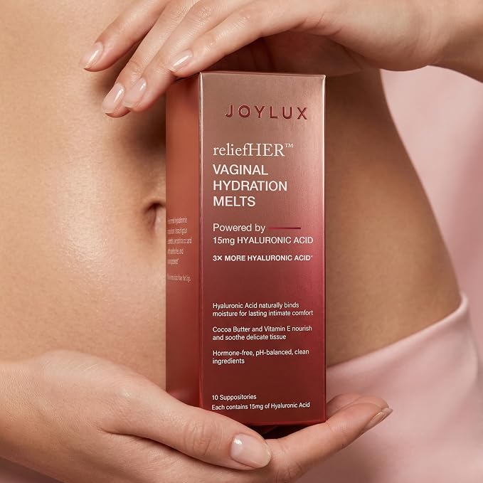 Joylux reliefHER Hydration Melts, Moisturizing Vaginal Suppositories with 15mg Hyaluronic Acid (3X More HA), Non-Hormonal, Supports Intimate Hydration, 10 Melts