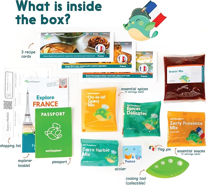 Cooking Kits for Kids - Interactive & Educational Set with 3 Recipe Cards, Key Ingredients & Cooking Tools - Ideal Idea for Kids who Love to Create Meals (France Edition)