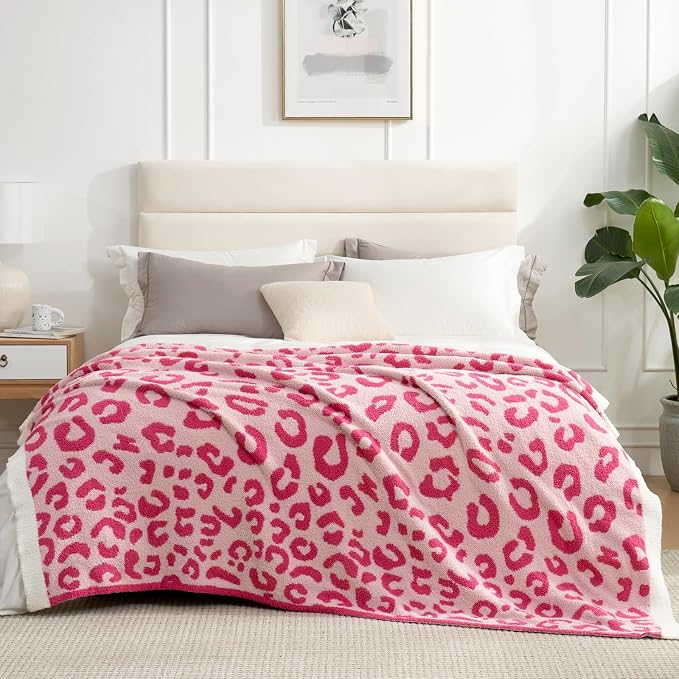 Snuggle Sac Ultra Soft Pink Leopard Blanket Twin Size - Oversized Reversible Cheetah Bedding Blanket, Leopard Pattern Throw for Bed, Sofa, Couch, 60x80 inches