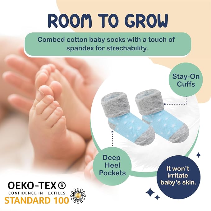 Mother's Choice Organic Cotton Baby Socks 0-6 Months - 12 pairs Unisex, Warm Infant Socks, Soft Neutral Boy & Girl Socks, Gentle Newborn Socks, Baby Gift, Ideal for Daily Comfort for Baby