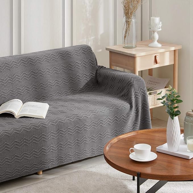 BOURINA Dark Grey Throw Blanket 50x90 Inch Boho Knit Soft Throw Bed Blanket | Knitted Throw Blanket 50x90 Inches, Soft Lightweight Boho Weave Throw Decorative Couch Blanket for Living Room Bed Runner