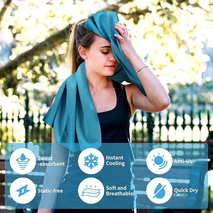 YESLIFE 4 Pack Cooling Towel 40"x12", Gym Towels for Men and Women, Soft Breathable Workout Towels for Yoga, Running, Sport, & More (Black, Dark Blue, Blue, Grey)