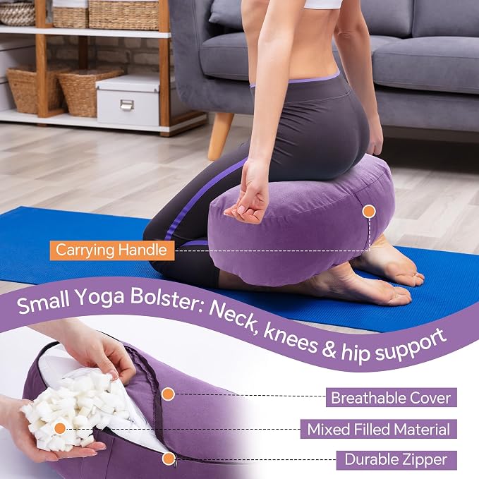 MABOZOO 2-Piece Yoga Bolster Pillow, Rectangular & Crescent Meditation Cushions with Removable Cover for Restorative Yoga, Meditation Accessories for Sitting on Floor