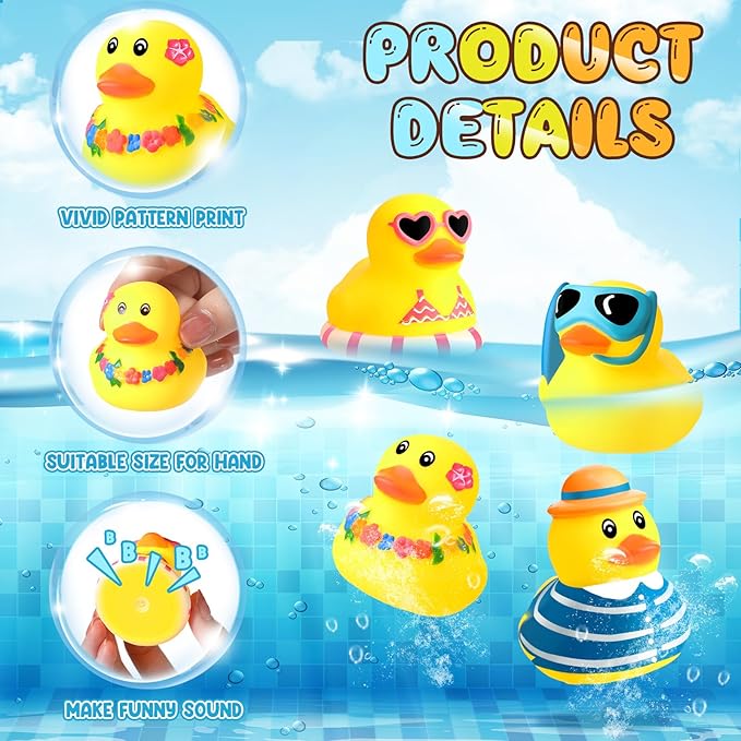 Honoson Summer Beach Rubber Duckies Bulk Mini Rubber Duck Bath Toys Float Bathtub Ducky Cute Squeaky Ducky for Classroom Carnival Summer Birthday Baby Shower Party Favor(Yellow Series,48 Pcs)