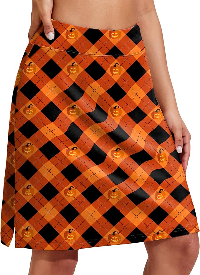COOrun Women's 20" Knee Length Skirts High Waisted Golf Skorts with Pockets | Soft, Quick Dry, Split Hem, Built-in Shorts, A-line, Modest Skirts, for Golf Athletic Tennis Work Casual