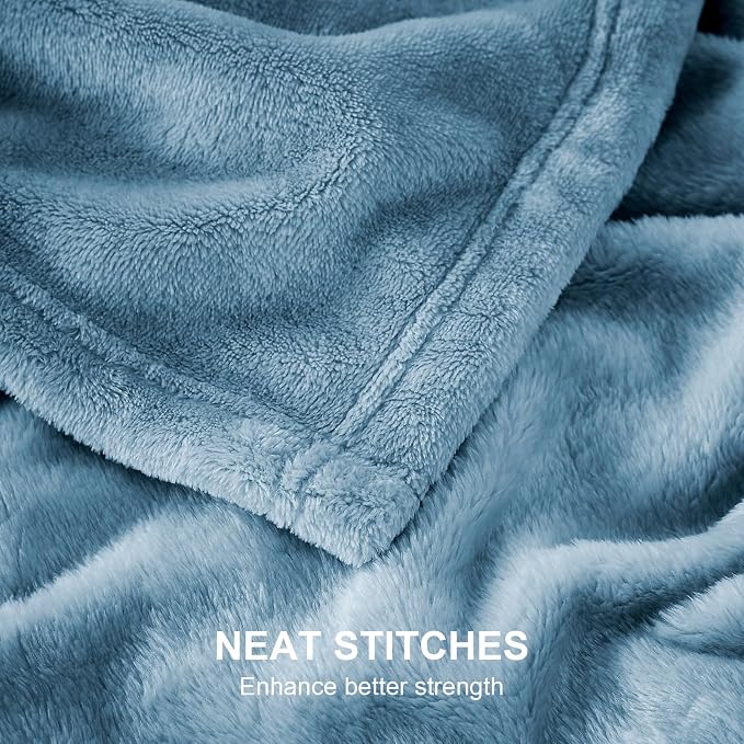 Hansleep Throw XL Washed Blue Fleece Blanket, Soft Flannel Bed Blanket | Fuzzy Cozy Blanket 50x70 Inches, Multi-use for Bed, Sofa, Couch, Travel, Camping, All Season Warm Lightweight Cover
