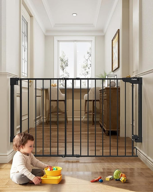 Cumbor Expandable 31.6-48" Baby Gate for Stairs, Hardware Mounted, 2-in-1 No Bottom Bar Dog Gate Indoor, Pet Gate for Doorways with Large Walk Thru Door, Child-Proof Safety Gate for Kids (Black)