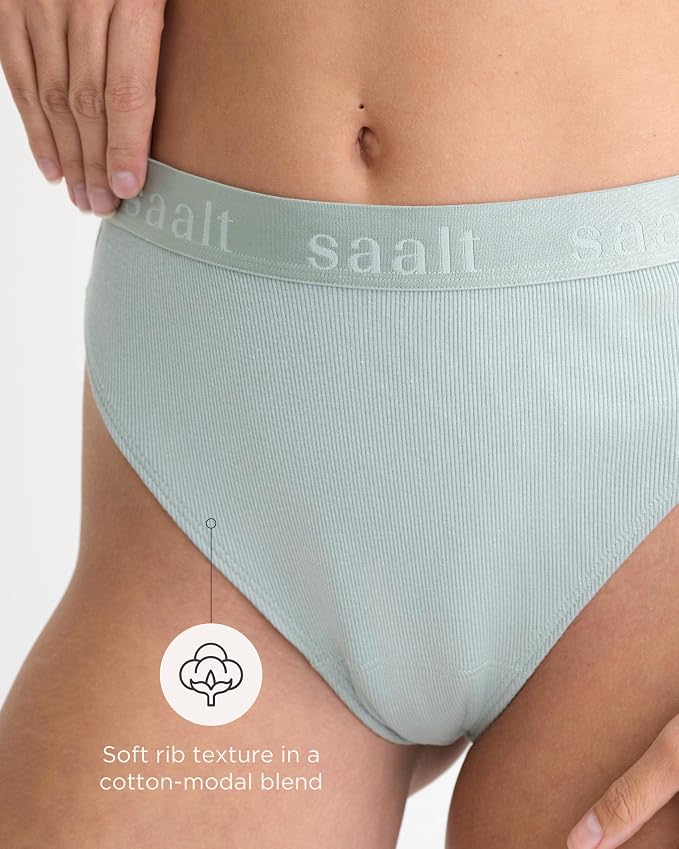 saalt Leakproof Cotton Rib High Rise Period Thong – Period Underwear, Light Absorbency, Replaces 1 Liner or 2 Light Tampons