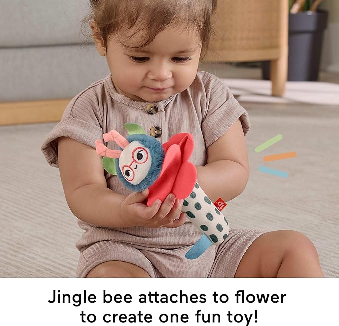 Fisher-Price Baby Toys Planet Friends Shake ‘n Rattle Busy Bee Sensory Plush 2-Piece Set for Newborns Ages 3+ Months