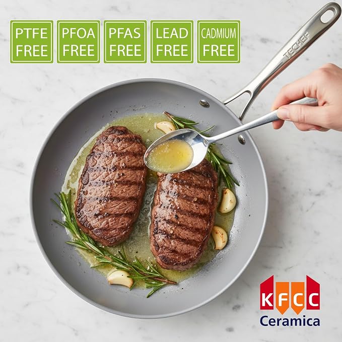TECHEF - CeraTerra 8" & 12" Ceramic Nonstick Frying Pan Skillet, (PTFE, PFAS, and PFOA Free), Dishwasher Oven Safe, Stainless Steel Handle, Induction-Ready, Made in Korea (2-Piece Set)