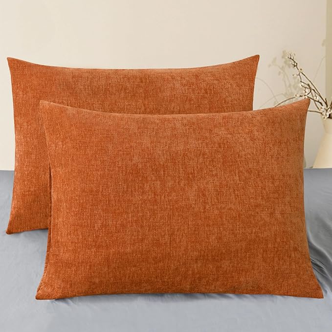 CaliTime Fall Decorative Throw Pillow Covers 26 X 20 Inches Burnt Orange | Pack of 2, Cozy Chenille Cushion Cases for Sofa Bed Living Room Farmhouse Home