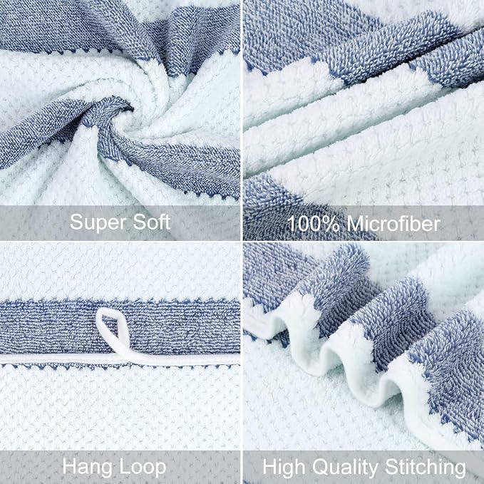 JML Microfiber Bath Towels, Bath Towel 2 Pack(30" x 60"), Oversized, Soft, Super Absorbent and Fast Drying, Multipurpose Use for Sports, Fitness, Yoga, Waffle Stripe Royal Blue