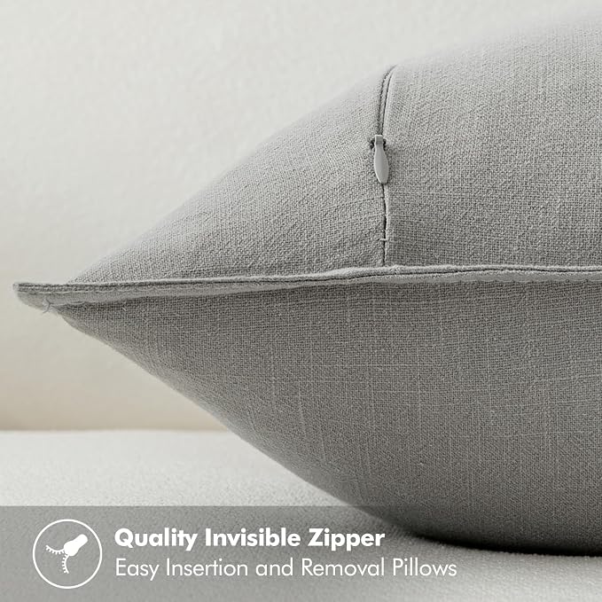 MIULEE Decorative Linen Euro Sham Pillow Covers 22x22 Inch Light Gray | Boho Farmhouse Neutral Couch Throw Pillows for Bed, Pack of 2 Accent Modern Pillowcases, Sofa Livingroom Home Decor