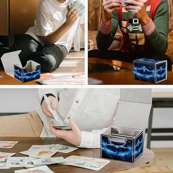 Card Game Storage Box TCG Deck Box MTG Card Box Organizer Trading Card Case Commander Deck Box TCG Card Storage Box Magnetic Closure Creative Pattern Up to 200 Cards, Blue Flame Smoke Skull Death