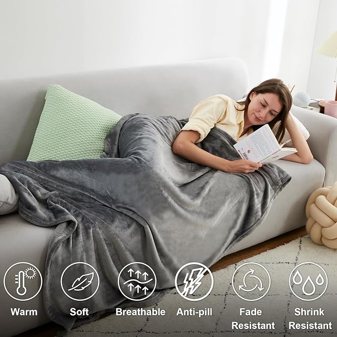 Hansleep Queen Grey Fleece Blanket, Soft Flannel Bed Blanket | Fuzzy Cozy Blanket 90x90 Inches, Multi-use for Bed, Sofa, Couch, Travel, Camping, All Season Warm Lightweight Cover