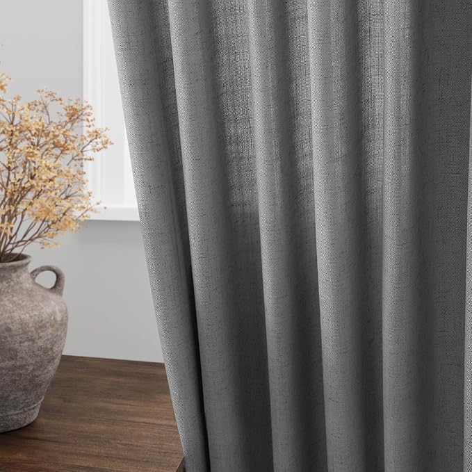 Extra Long Dark Grey Linen Curtains 120 Inches for Living Room Back Tab Light Filtering Semi Sheer Drapes Modern Farmhouse Elegant Textured Curtain for Floor to Ceiling High Window 52x120 10 Ft.