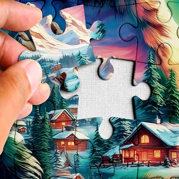 Magic Northern Lights Bear Puzzles for Adults 1000 Pieces, Fantasy Winter Snow Cabin Jigsaw Puzzle, Challenging Aurora Borealis Landscape Art Puzzles