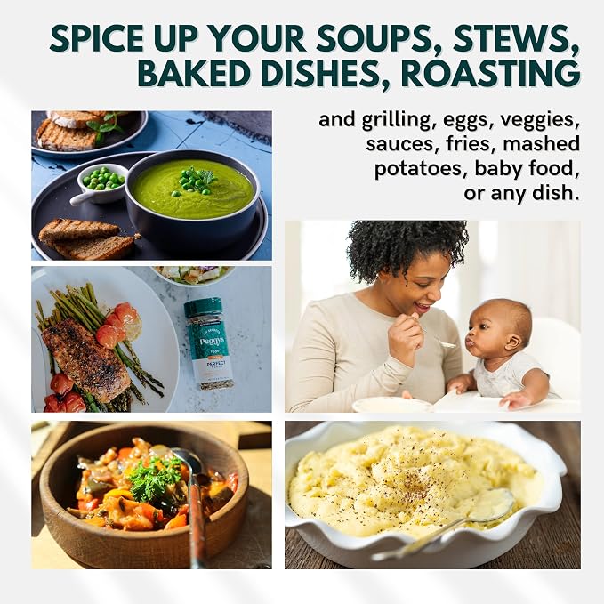 My Secrets Peggy's Food Perfect Seasoning Mix - 100% No Sodium Spice Blend - Salt Free All-Purpose Herb & Vegetable Seasoning for Eggs, Poultry, and Veggies - Gourmet Salt Substitute - 4.2 oz
