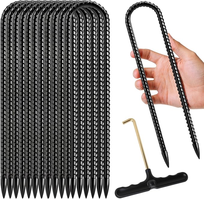 Joyhalo Ground Stakes 11.8 Inch 12 PCS Rebar Stakes U Hook, Heavy Duty Metal Trampolines Wind Stakes, Galvanized Steel Ground Anchors for Tents, Swing Set, Fences, Outdoor Decorations and More