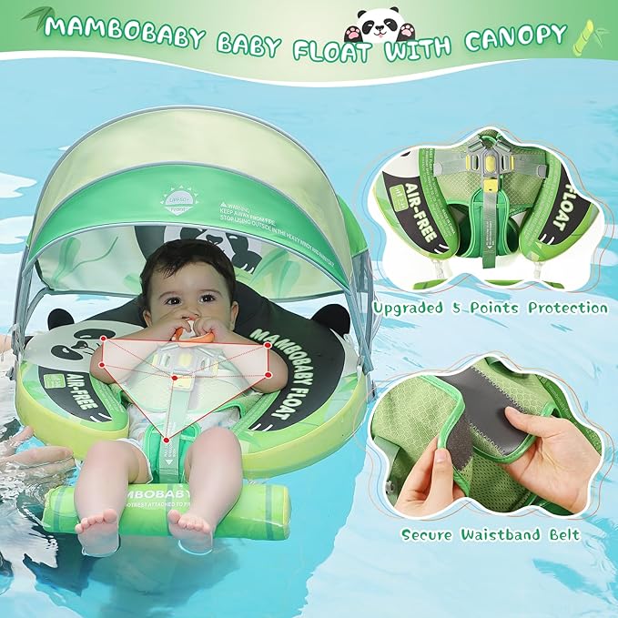 Baby Floats for Pool with Canopy Removable Sun Protection Canopy Mambobaby Float Non Inflatable Upgrade Add Tail Avoid Flip Waterproof Skin-Friendly Infant Swim Float 3-24 Months