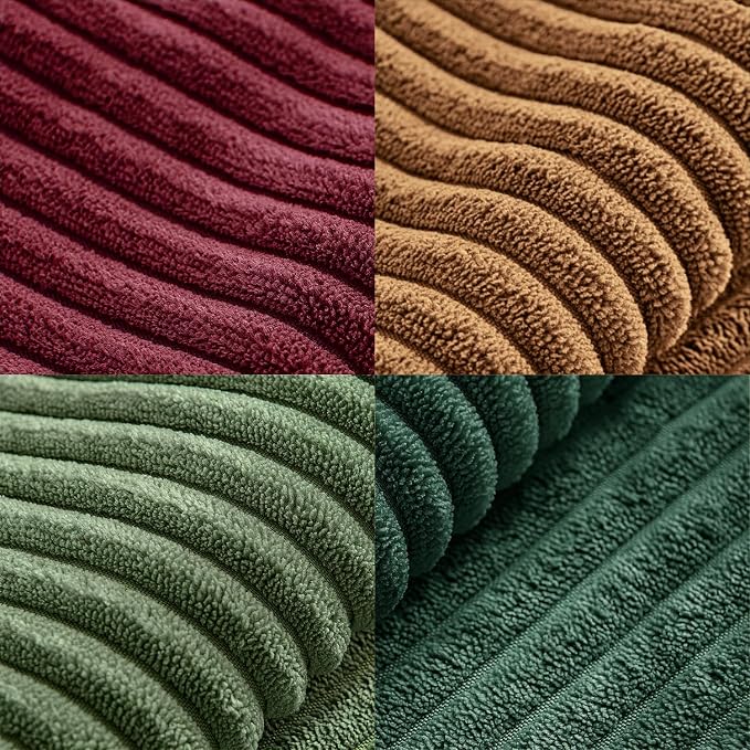 MIULEE Boho Christmas Green Decorative Throw Pillow Covers 18x18 Set of 4 Farmhouse Cushion Covers Color-Clash Corduroy Pillow Cases Modern Soft Corduroy Patchwork Home Decor for Couch Sofa Bedroom