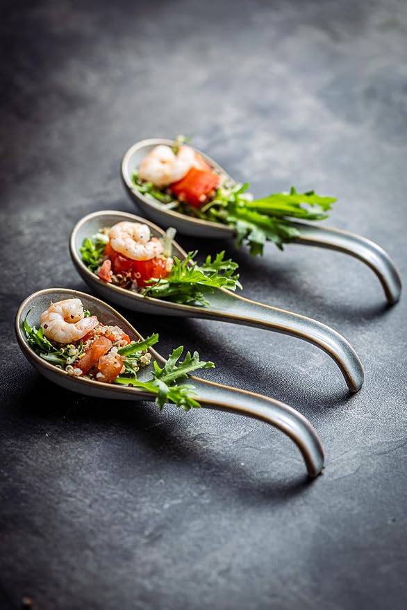 LYEOBOH Ceramic Asian Soup Spoons Set of 6, Ramen Spoons with Long Handle | Japanese Ramen Spoons with Deep Hook Design for Miso Rice, Chinese Soup Spoons for Kitchen, Dishwasher Microwave Safe, Gray