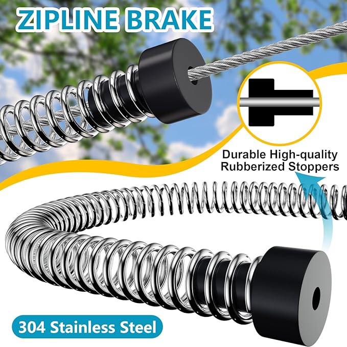 Zip Line Kit for Kids and Adults Outdoor, UFO Trolley 75/100/120/150ft Zipline for Backyard, Up to 350 Lbs, Included Swing Seat, Ziplines Stainless Steel Brake and Safety Cable