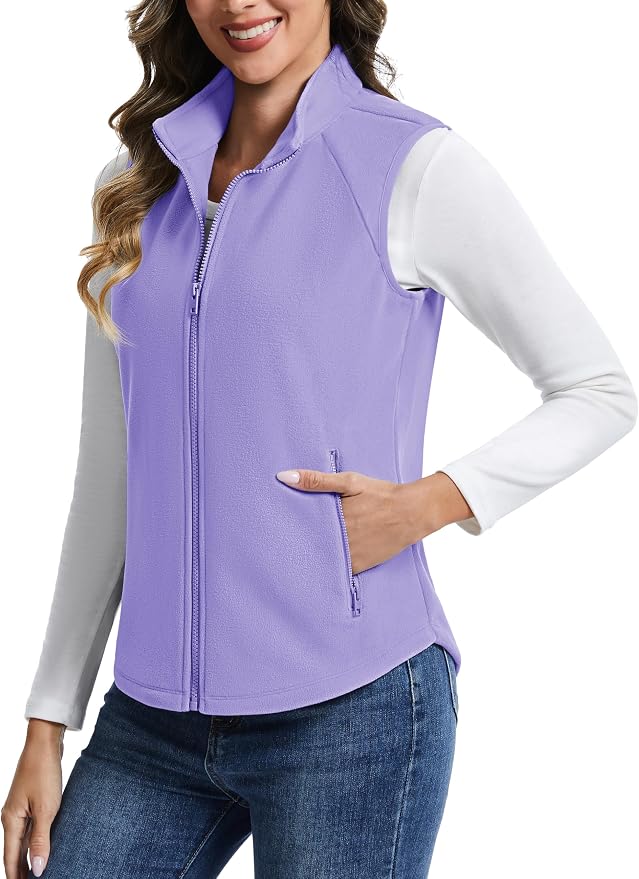 TACVASEN Women Polar Fleece Zip Up Vest with Pockets Lightweight Outerwear | Warm Thermal Sleeveless Jacket Suitable for Hiking Camping Travelling in Cool Autumn and Winter Weather