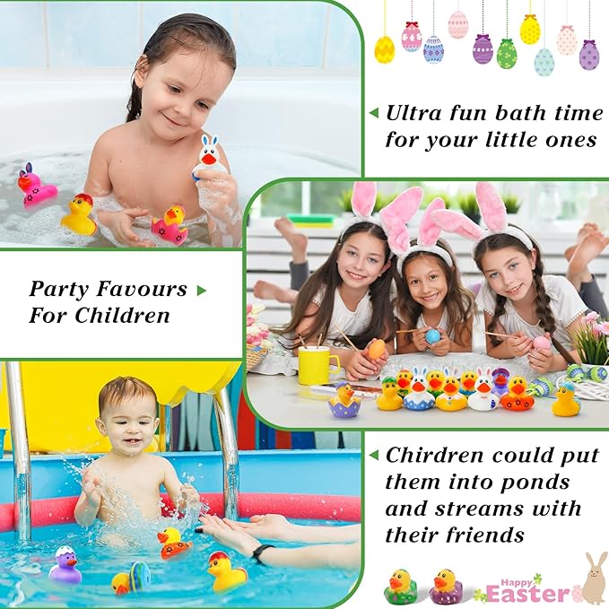 30 Pack Easter Rubber Ducks-2.3 Inch Bulk Floater Ducks for Ducking Assortment Rubber Duckies for Kids Baby Bath Toys,Birthday Gifts Party Favors Summer Beach Pool Activity Toys